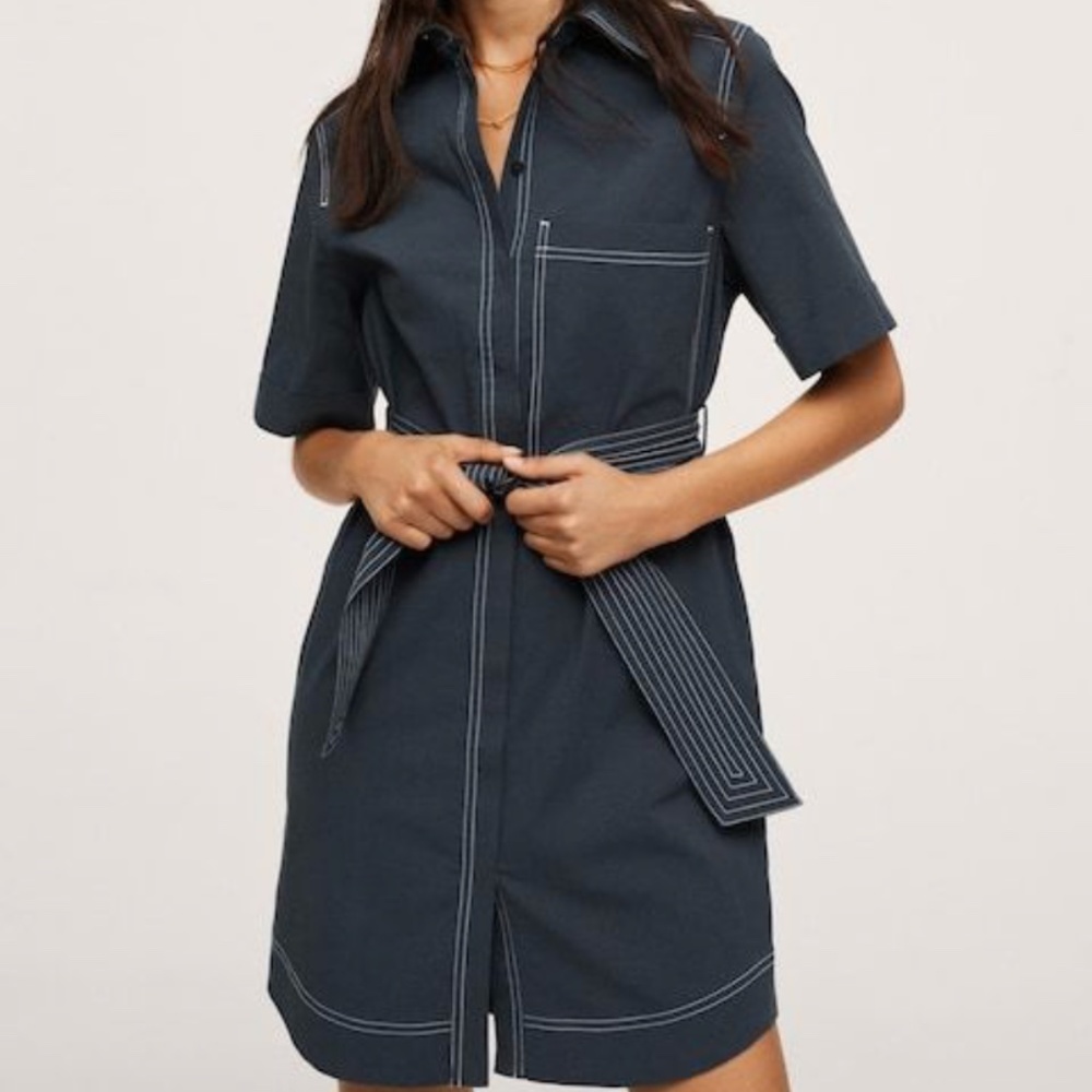 Mango contrast stitch shirt dress small